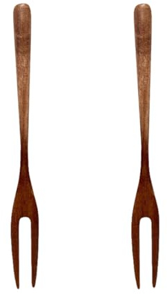 Kisangel 2Pcs Two-Tine Wooden Fruit Forks for Dessert, Moon Cake, Pastry, Cocktail, and Finger Food - 5.51 Inch Mini Forks for Home, Party, and Restaurant Use