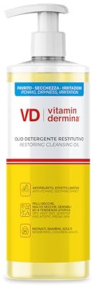 VITAMINDERMINA Olio Detergente Restitutivo 500 ml – Detersione Corpo – Per Pelli Secche, Molto Secche, Sensibili, a tendenza atopica– Lenitivo e Antiprurito – Per Neonati, Bambini e Adulti