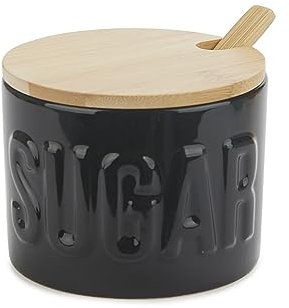 Balvi Azucarero Sugar Color Negro Recipiente Elegante para almacenar azúcar Cerámica/bambú 7,4x9,5x9,