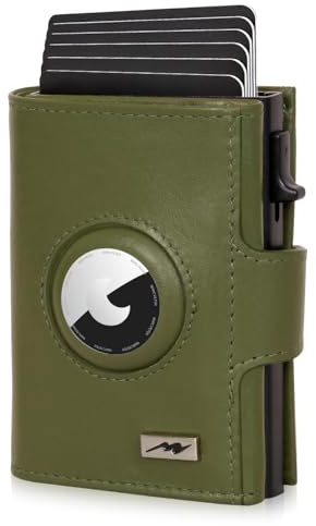 Marc Peter® Chicago Leder Push Air Slim Wallet - Airtag Geldbörse mit Münzfach - RFID Schutz kleines Mini Portmonee Leder Grün