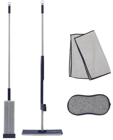 Beldray LA030186FEU7 Deep Clean 4 in 1 Floor and Surface Cleaning Set – Includes Flat Mop with Built-In Wringing System, Dual-Sided Cleaning Pad for Scrubbing & Polishing and 2 Microfibre Cloths