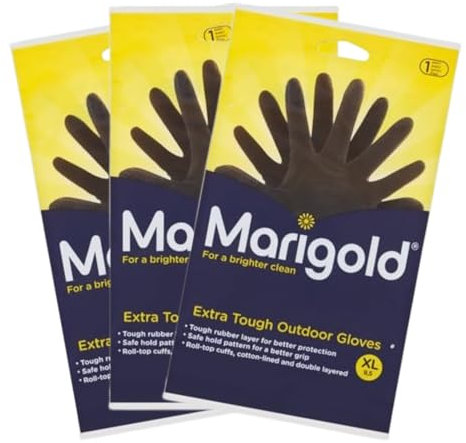 3 X Gardening Rubber Gloves Extra Tough & Non-Slip Grip for Outdoor Cleaning | Roll-top Cuffs Cotton-lined & Double Layered | Extra Large Black