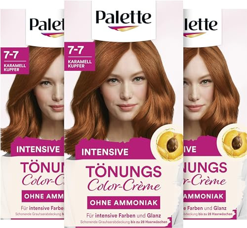 Palette Tönungscreme 7-77 Karamel Kupfer (3 x 115ml), temporäre Coloration ohne Ammoniak für eine schonende Grauhaarabdeckung, Haarfarbe für schrittweises Auswaschen, hält bis zu 28 Haarwäschen
