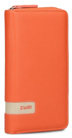 Zwei große Damen Geldbörse M.Wallet MW2 Portemonnaie aus weichem Kunstleder, Geldbeutel mit umlaufendem Reißverschluss, 15 Kartenfächern, 2 Scheinfächern, Münzfach & Sichtfach (Papaya)