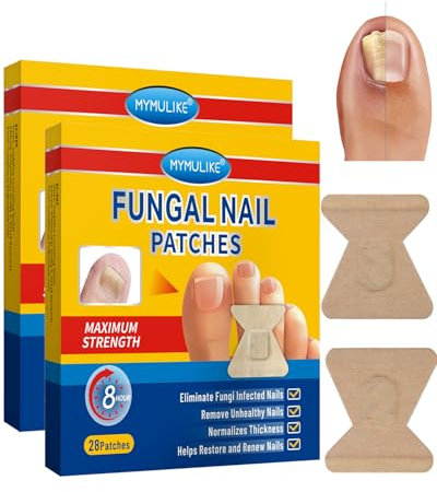 MYMULIKE Parches Uñas Hongos, 56 Piezas Fungal Nail Patches, Parches Fúngicos de Fungal Pie 8 Horas, Eficaces Restauración Hongos Pies para Reparación de Dañadas y Apariencia Uñas decoloradas