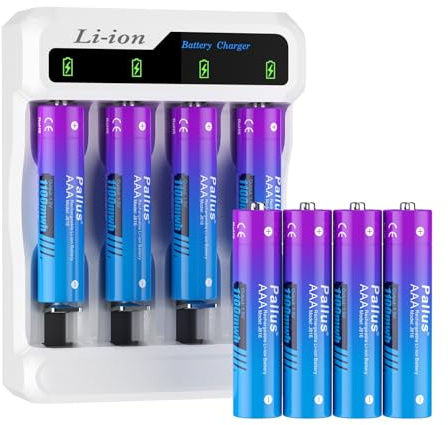 Lot de 8 piles au lithium AAA rechargeables, haute capacité 1100 mWh, charge rapide 2H, avec chargeur LCD à 4 emplacements, batterie rechargeable triple A, 1600 cycles pour microphone, jouets