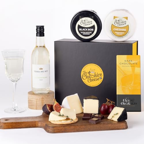 Indulgent White Wine, Cheese & Chocolate Gift Set | Includes 2 Cheeses, Sauvignon Blanc and Cheshire Chocolatiers Chocolate Bar from Cheshire Cheese Company | Wine Gifts for Women, Men and more