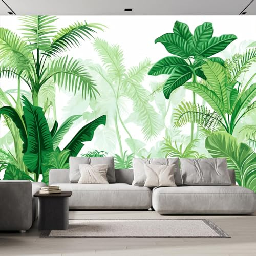 Papier Peint Panoramique Plantes Tropicales À L'Aquarelle Feuilles De Bananier Feuilles De Palmier Vert Clair 250×175 cm,Papier Peint Géant 3D Salon Chambre Salle à Manger Chambre d'Enfant Décoration