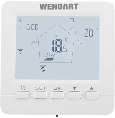 Wengart Termostato de Ambiente WiFi WG02B05, CA 230 V, 16 A, 2,4 GHz, WiFi, aplicación Tuya, Funciona con calefacción eléctrica, detección de Apertura de Ventanas, termostato Compatible con Alexa