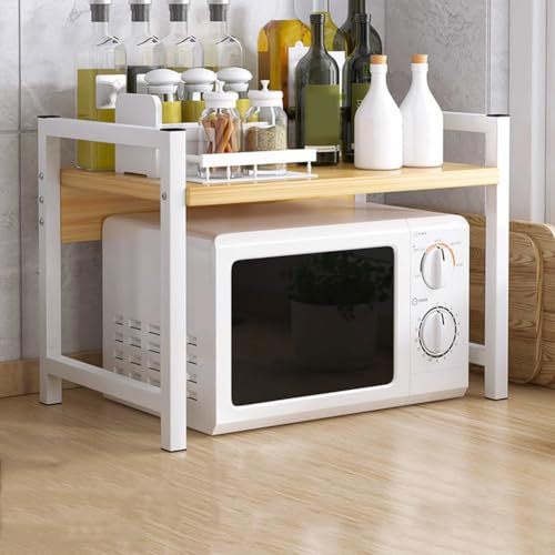 Étagère de comptoir de cuisine à 2 niveaux avec cadre en métal et dessus de table en bois pour un rangement robuste, étagère de boulanger pour espace de cuisson de table