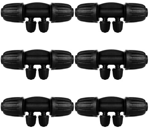 VooGenzek 6 Pezzi Connettore Tubo a 4-Vie da Giardino per Tubo 13/16 mm a 4/7 mm, Connettori a T con Spinato Irrigazione a Goccia, Adattatore per Irrigazione a Goccia, per Prato