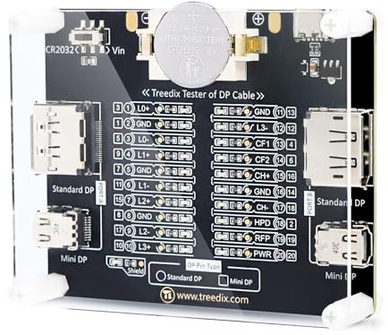 Treedix DisplayPort Kabeltester für DP1.0,1.1,1.2, 1.2a, 1.3, 1.4, 2.0, 2.1 | Standard DisplayPort Kabel, 20 LED-Statusanzeigen zur Überprüfung auf Kurzschluss, Unterbrechung und Fehlverdrahtung