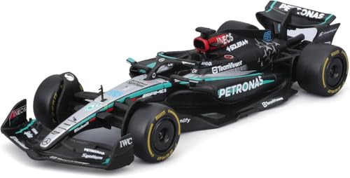 Bburago - Mercedes AMG Petronas W15 George Russell #63 2024 - Modèle réduit réaliste à l'échelle 1:43, pilotée par George Russell, Licence Officielle Mercedes, âge recommandé 3+ Ans