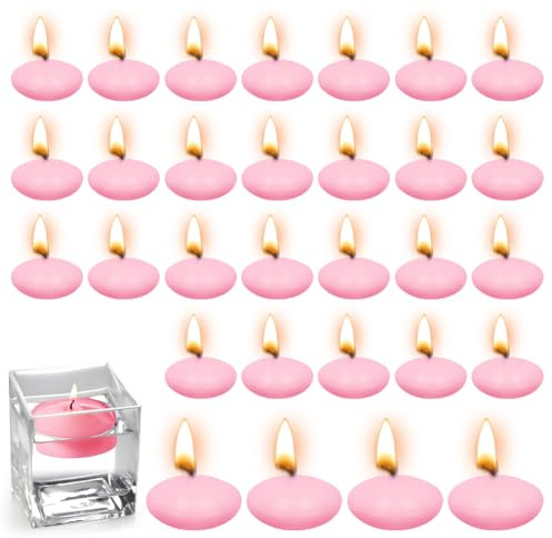 30 Stück Schwimmkerzen, Bunte Schwimmende Kerzen, Unparfümierte Schwimmkerzen, Teelichter Kerzen, Wasserkerzen Schwimmkerze für Hochzeiten, Partys, Badewannen, Valentinstag Deko, Pools, Spas(Rosa)