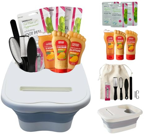 Foot Care Kit Premium Exfoliating Essentials Set with Foot Mask, Peel Mask, Spa Tools, Pedicure set for feet Bundle (Mango, One Size)