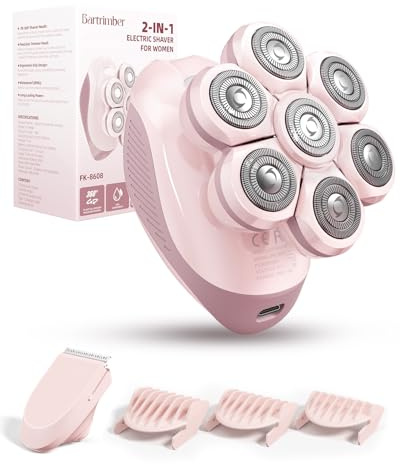 Bartrimber 7D Electric Razors for Women: 2-in-1 Electric Shaver Trimmer for Ladies Flawless Legs & Full Body & Bikini - Waterproof Wet Dry Shaver w/LED Light & Travel Cap - Birthday Gifts for Wife Her