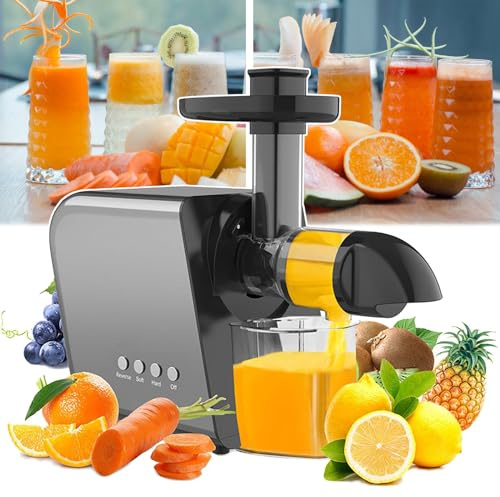 XSDAJSD Exprimidor de Jugo de masticación Lenta, prensado en frío de 1300 ml, Horizontal, 80 RPM, 90% de extracción de Jugo, para Naranjas, sandías y Tomates, 250 W