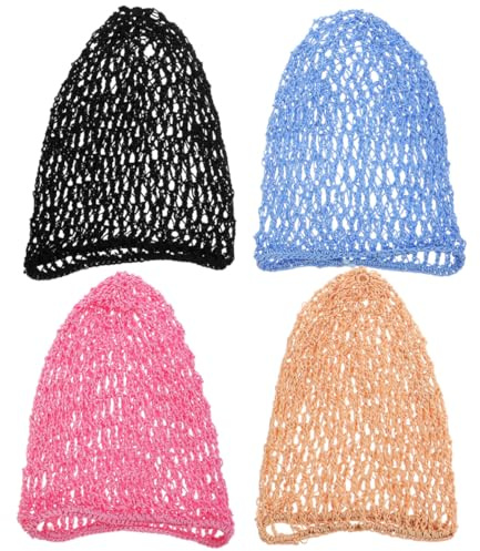 BESTonZON 4 Stück Häkel Schlafhaarnetz aus Polyester für Damen mit Bequemem Sitz und Zuverlässigem Schutz zum Haarschutz über Nacht