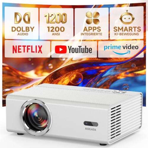 4K Smart Beamer mit WLAN & Bluetooth, KOGATA Projektor mit Autofokus, 6D Keystone, HDR10+ | Kompatibel mit Netflix-App & Dolby Audio | Heimkino Beamer für Garten & Streaming ohne TV-Stick