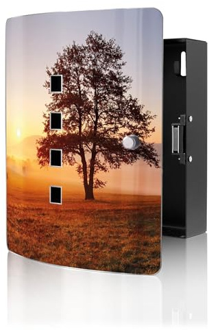banjado Design Schlüsselkasten aus Edelstahl für 10 Schlüssel - Schlüsselschrank zur Schlüssel Aufbewahrung 24 x 21,5 x 7cm groß mit praktischem Magnetverschluss - Motiv Sonnenaufgang