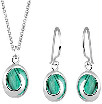 Elli Schmuckset Damen Malachit Edelsteinen grün in 925 Sterling Silber