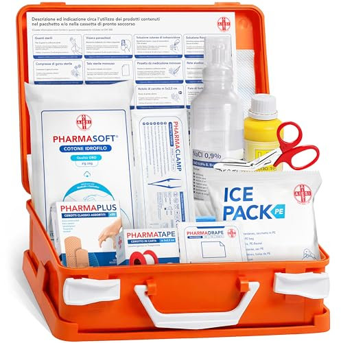 AIESI® Cassetta medica di pronto soccorso con ALLEGATO 2 per aziende meno 3 dipendenti, Conforme DM388/DL81, Made in Italy