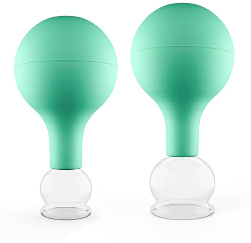 Pulox Schröpfgläser Set Echtglas mit Saugball 2-teilig Grün - Klein | Medizinische Schröpfgläser in 25 und 32 mm, wiederverwendbar und einfach in der Anwendung