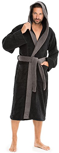 aqua-textil XS-XXXL Bademantel Kapuze Uni lang aufgesetzte Taschen Damen Herren Unisex warm Frottee Baumwolle OEKO-TEX Föhr