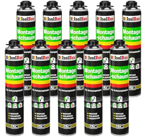 Isolbau - Bauschaum Montageschaum 10 x 750 ml PU-Schaum 1K Pistolenschaum Zargenschaum - Isolierung Abdichtung für Innen und Außen