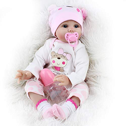 SYP Reborn Baby Puppe Mädchen Weich Silikon Vinyl 22 Zoll 55 cm Lebensecht Neugeboren Magnetisch Mund Naturgetreue Spielzeug Handgemachtes Reborn Babys