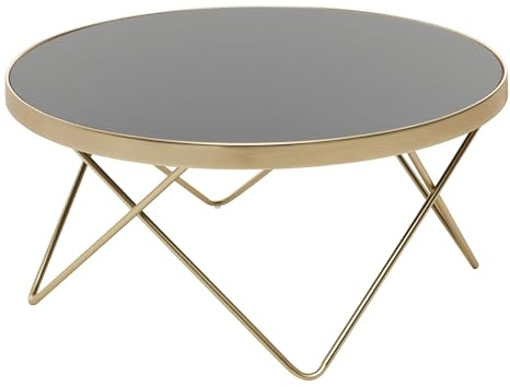 FineBuy Design Couchtisch Ø 82 cm Schwarz Gold Beistelltisch Metall/Glas, Tisch mit Glasplatte, Ablagetisch modern, Großer Wohnzimmertisch, Glastisch mit Metallgestell