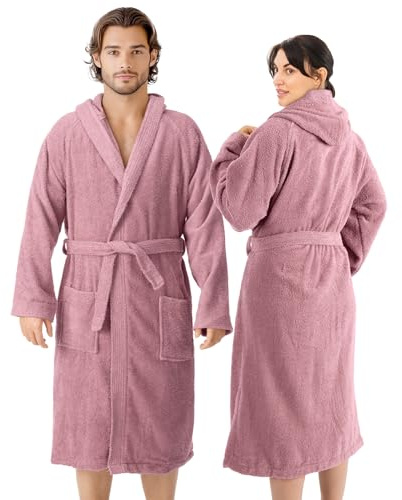 HOMELEVEL Peignoir de Bain Femme Homme - Sortie de Bain Femme Eponge en 100% Coton Tailles M-6XL - Peignoir avec Capuche Poches Latérales et Ceinture aussi en Grande Taille