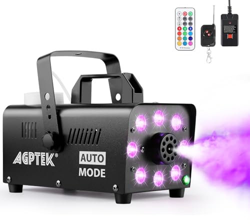 Upgraded Fog Machine, AGPtEK Smoke Machine with 13 Colorful LED Lights and RGB Light Effect, 2000CFM Fog with 2 Wired and Wireless Remote Controls, for Wedding Halloween Christmas Stage Effect