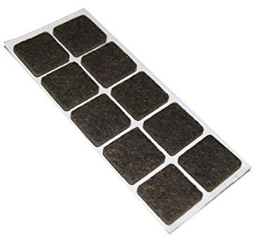 Feltrini antigraffio adesivi, Forma quadrata, per mobili, sedie, tavoli, elettrodomestici, Misura 20x20 mm, Marrone, Confezione 10 pezzi