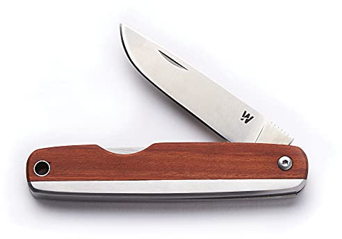 Whitby Pocket Knife, Stainless Steel Folding Knives Mahogany Wood Handle | Stylish High Performance, Non Locking EDC 2.25” Blade, Portable for Camping Hiking Backpacking