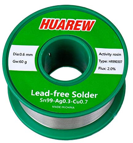 HUAREW HR990307 Sn 99-Ag 0.3-Cu 0.7 Lead-Free Solder Wire with Rosin core (0.6mm, 60g)