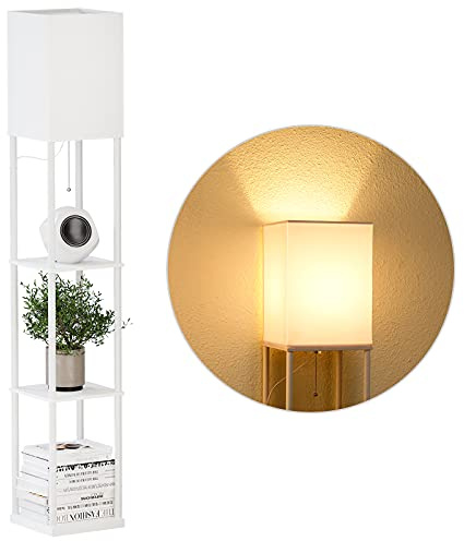 SUNMORY Floor Lamp with Shelves, Modern Square Standing Lamp with 3 Color Temperature Bulb, Corner Display Bookshelf Lamp for Living Room and Bedroom