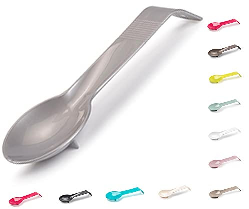 Plastic Spoon Rest for Kitchen Dishwasher Safe Resting Cooking Spoons Food Grade Plastic Handle with Hanging Hole, Teabag Tidy Holder, Rust Resistant (Silver)