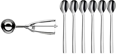 WMF Gourmet Eisportionierer 21 x 5,5 cm, Reis Portionierer, Püreeportionierer & Nuova Latte Macchiato Löffel Set 6-teilig lange Löffel 19 cm, Joghurtlöffel, Cromargan Edelstahl poliert