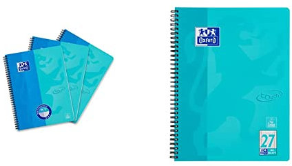 Oxford Touch Collegeblock Duo A4 kariert und liniert, 80 Blatt, blau, 3 Stück & Touch Collegeblock A4 liniert, mit Doppelrand, 80 Blatt, aqua