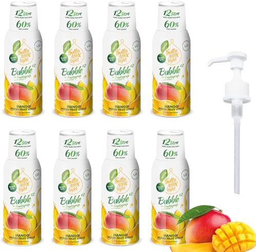 FruttaMax Sciroppo al Mango Senza Zucchero – 60% Frutta Vera | Sciroppo a Basso Contenuto Calorico per Gasatori, Cocktail e Dessert – 8 x 500ml