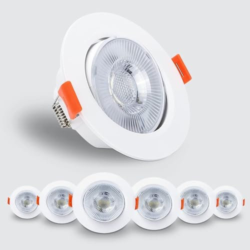 Kambo Spot LED Encastrable Orientable 6W - Encastré Lampe Plafonnier Blanc Froid 6000K 610lm Rond Plafond Ø70-80mm Pour Salon Chambre Cuisine Couloir Galerie Lot de 6