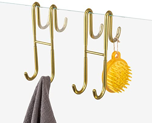 diyannuo Lot de 2 crochets de porte de douche en acier inoxydable pour salle de bain, sans cadre, crochet de porte de douche pour serviettes et rasoir (doré)