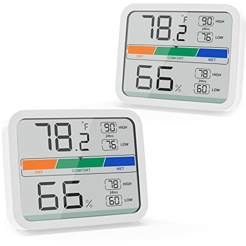LIORQUE 2pces Thermomètre Intérieur Hygromètre Numérique Moniteur de Température et d’Humidité avec la Conversion ℉/℃ Valeur Maximale et Minimale de la Température et de l'Humidité - Blanc