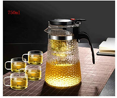 BEZAX Teekanne Klarglas-Teekanne, Hammermuster, Elegante Tasse, Teekanne, Tee-Wasser-Trennung, Glas-Teekanne, Filter, Teekanne (Size : 750ml)
