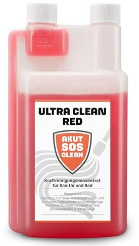 Akut SOS Clean ULTRA CLEAN RED Kraftreinigungskonzentrat für Sanitär & Bad 1l entfernt Kalkablagerungen und Urinstein - Badreiniger Bodenreiniger Konzentrat Urinsteinentferner Entkalker