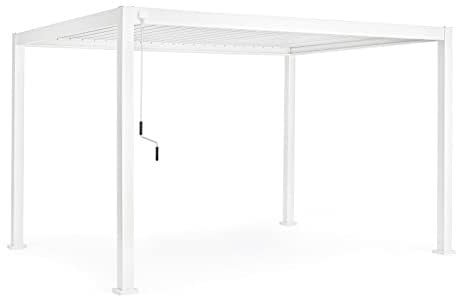 Pergola Bioclimatica Luxury avec structure en aluminium blanc, toit à lamelles orientable, pour jardin et véranda (3 x 4 m)