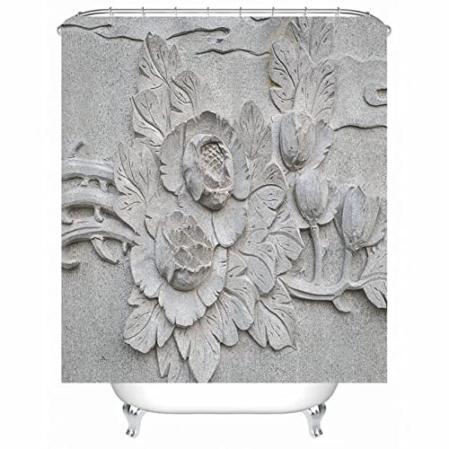 Whoiy Duschrollo Grau, Duschvorhang Eckdusche 150X200cm Polyester Duschvorhänge Graviertes Blumenmuster für Badezimmer Badewanne