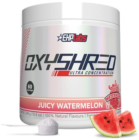 EHPlabs OxyShred Thermogenic Pre Workout Powder & Shredding Supplement - Clinically Proven Pre Workout Powder with L Glutamine & Acetyl L Carnitine, Energy Boost Drink - Juicy Watermelon, 60 Servings