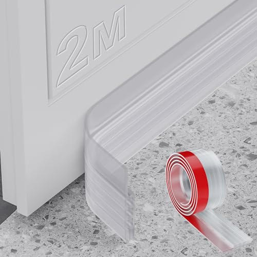 MARICATO 2 Stücke Türdichtung Zugluftstopper für Türen 200cm, Zuschneidbare Türdichtung Selbstklebend gegen Insekt, Türdichtung Unten für Schallschutz, Kälteschutz& Haustür Dichtung (Durchsichtig)